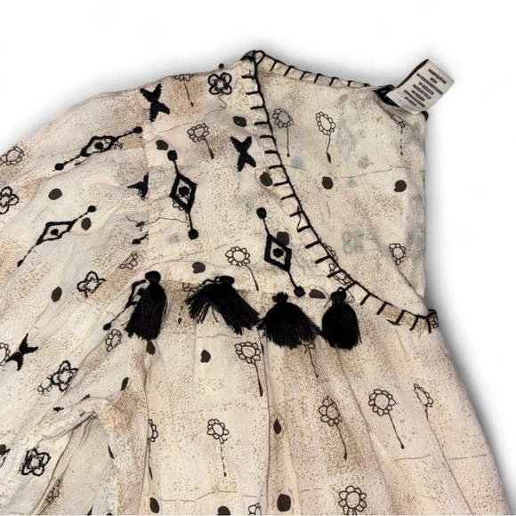 Rachel Zoe Cream Blouse with Black Embroidery & Tassels! - Picture 6 of 7